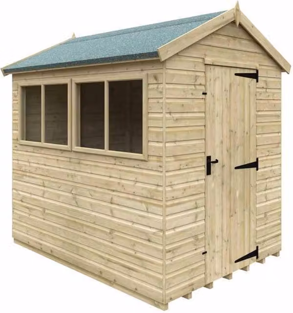 Buttercup Farm Apex Premier 16mm Wooden Garden Shed in Green and Grey, W: 243.84 cm, D: 243.84 cm