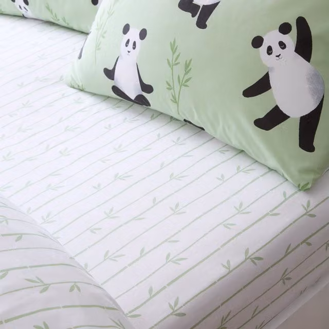 Catherine Lansfield Panda Paws Easy Care Green Childrens Fitted Sheet