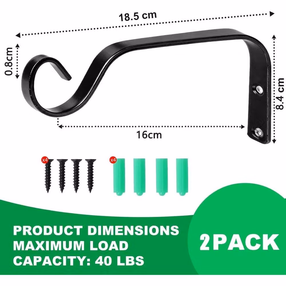 EONLION Heavy Duty Metal Garden Hanging Basket Brackets and Plant Hanger Hooks in Black – 2