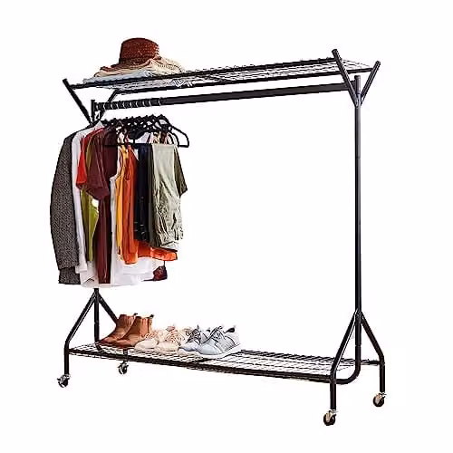 House of Home Black Metal Clothes Rail with Industrial Design and Matt Finish, W: 120 cm, H: 152.4 cm – 1