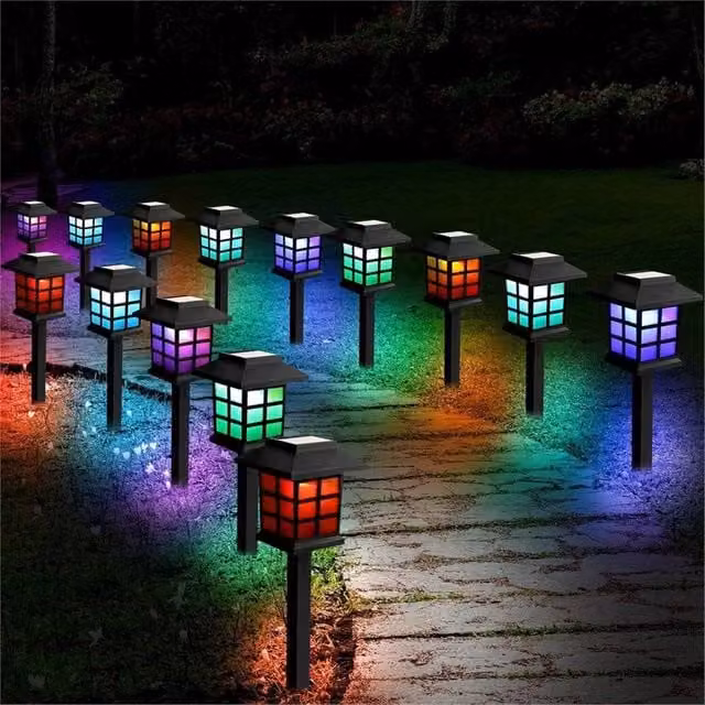 VOGREX 6 Pack Multicolour LED Solar Garden Path Lights in Black