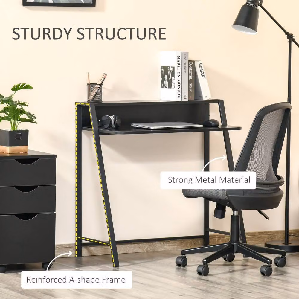 Wyld Haus Havi Black Writing Desk with Raised Storage Shelf, W/D/H: 85 x 85 x 45 cm – 6