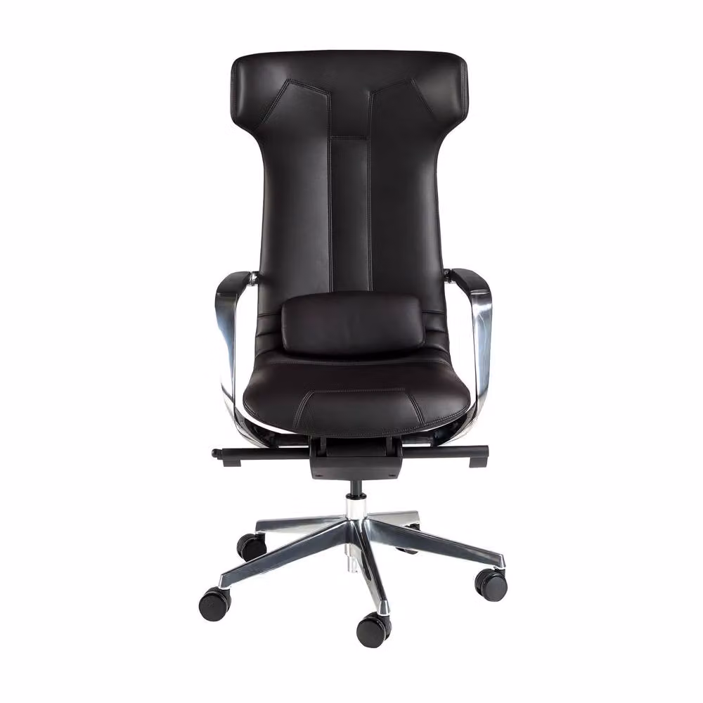 Angel Cerda Black Synthetic Leather Swivel Task Office Chair with Headrest and Armrests – 2