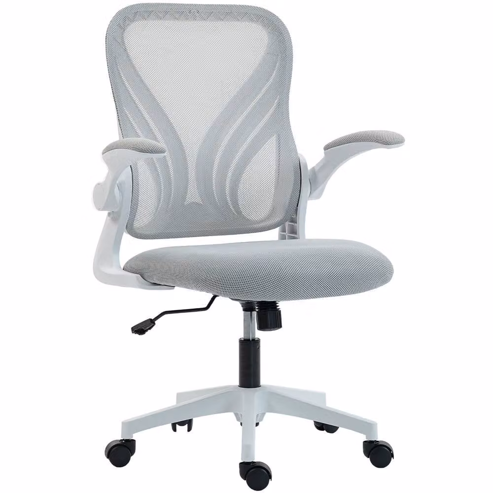 HOMCOM Mesh Office Task Chair with Foldable Backrest and Armrests in Light Grey – 2