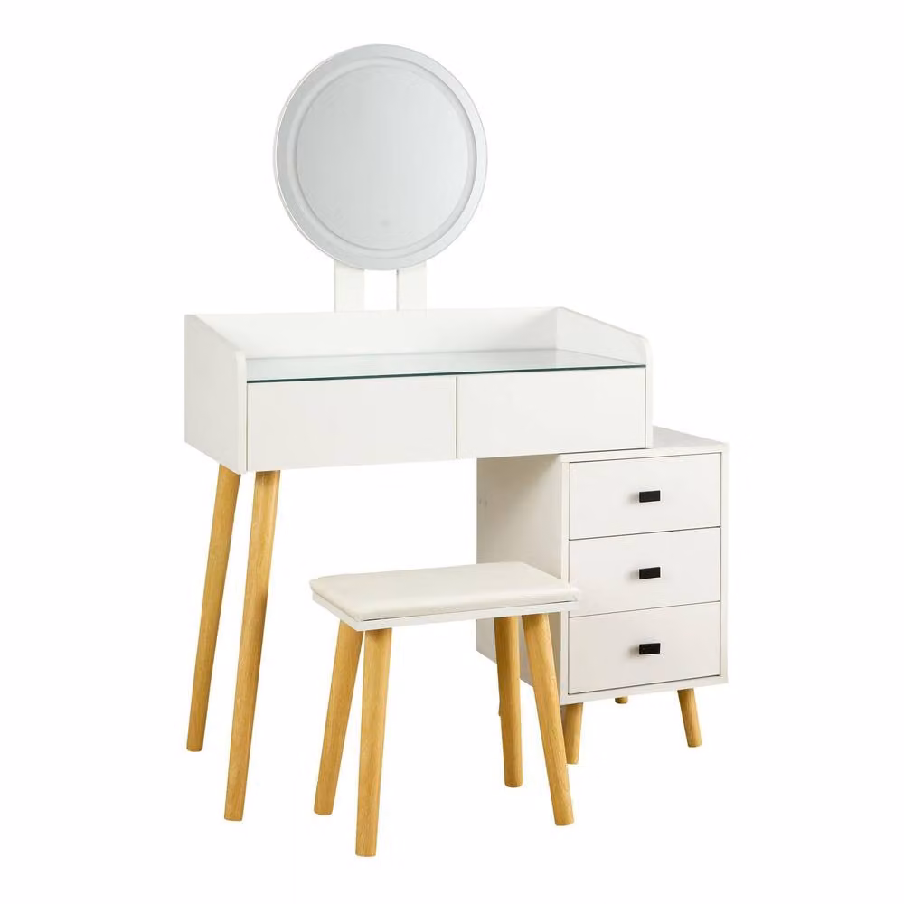 Home Source Dressing Table Vanity Desk with Hollywood LED Integrated Mirror and Cushioned Stool in White, W/D/H: 106 x 40 x 138 cm – 2