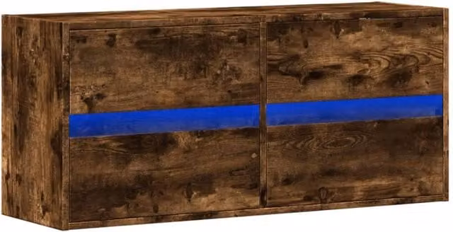 Berkfield Home Modern Wall Mounted TV Cabinet with Integrated LED Lights in Smoked Oak Brown, W/D/H: 100 x 31 x 45 cm – 1