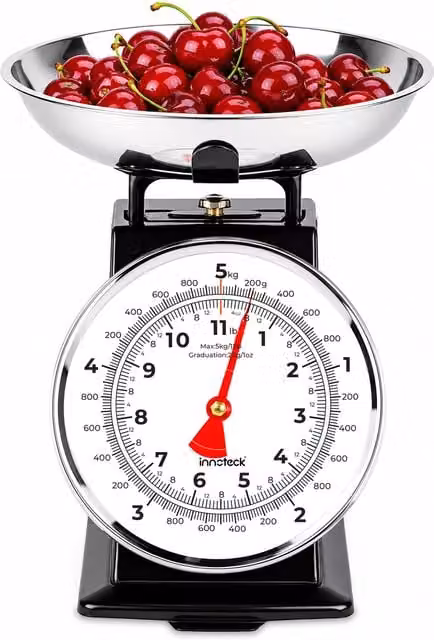 Innoteck Mechanical Kitchen Scale with Stainless Steel Bowl and Analogue Display, Black, 5kg