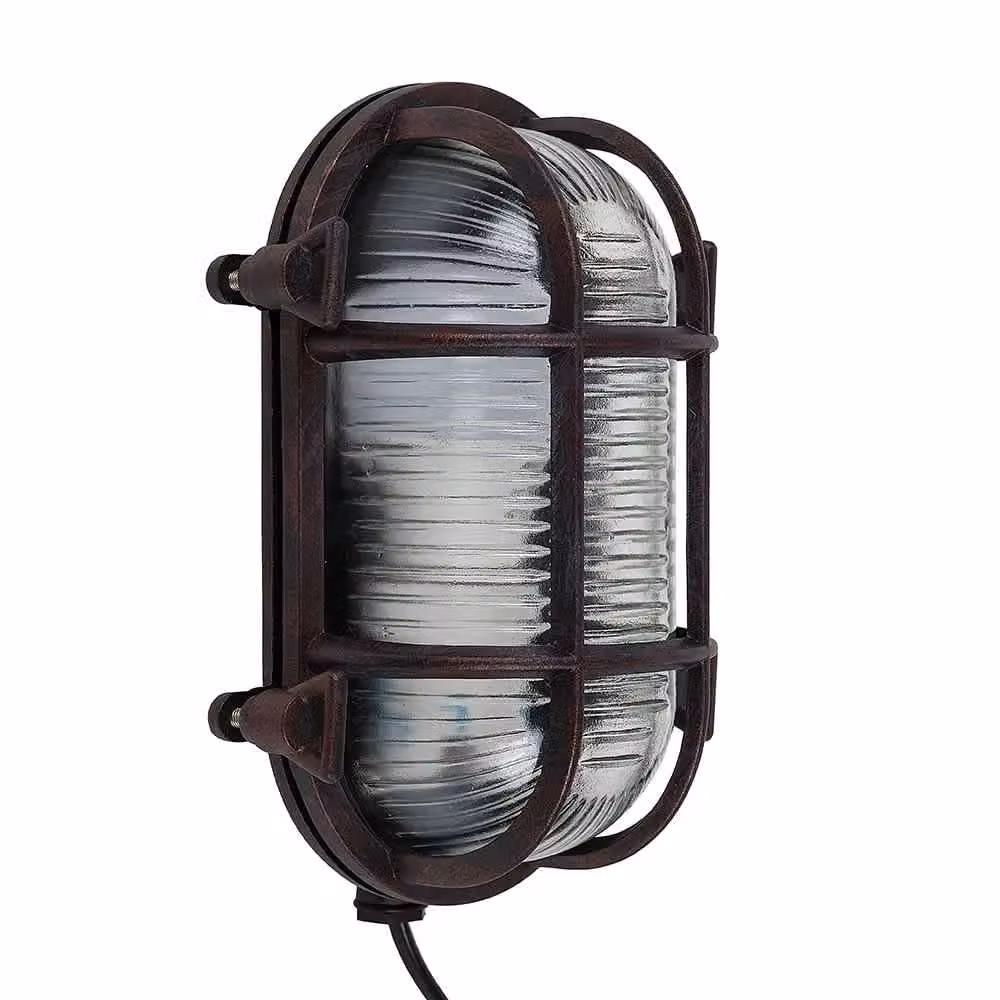 ValueLights Bow Oval Bulkhead IP64 Outdoor Garden Wall Light in Bronze and Rust Effect with Warm White Bulb – 4