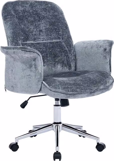 Livingandhome Mid-Century Blue Velvet Upholstered Task Chair with Armrests and Castors