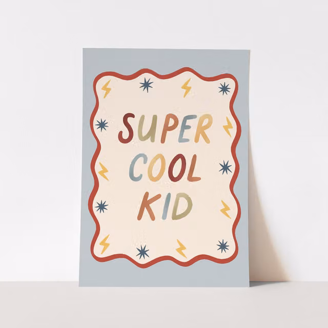 Kid of the Village Super Cool Kid Modern Abstract Typography Fine Art Paper Poster, Multicolour, W: 29.7 cm, H: 42 cm
