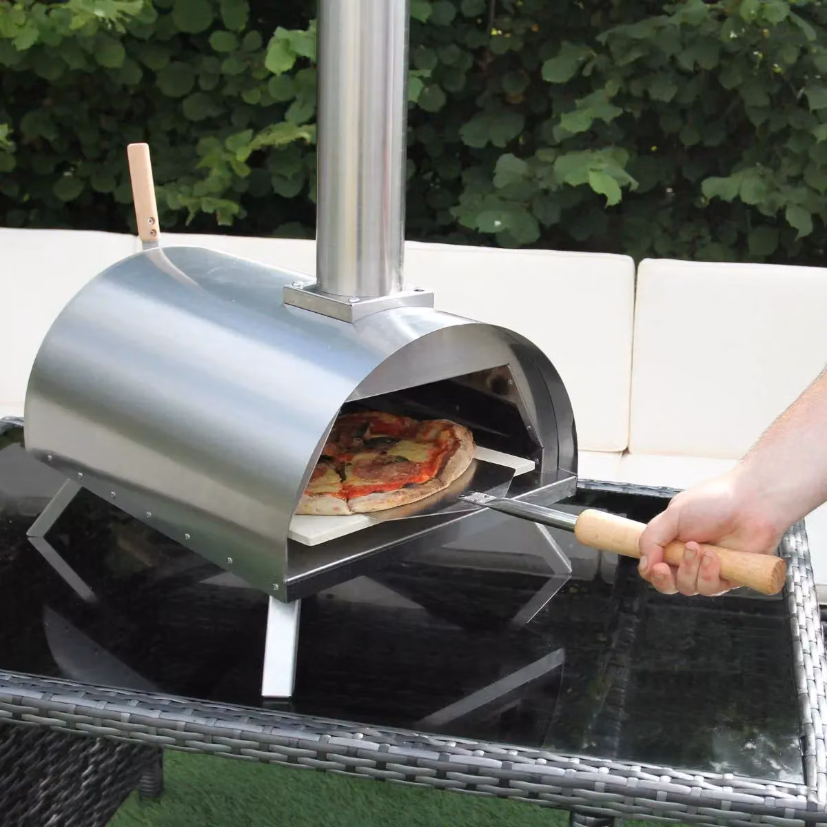 Monstershop Portable Charcoal Outdoor Table Top Pizza Oven in Silver and Black with Stainless Steel and Stone, W/D/H: 44 x 44 x 40 cm – 6