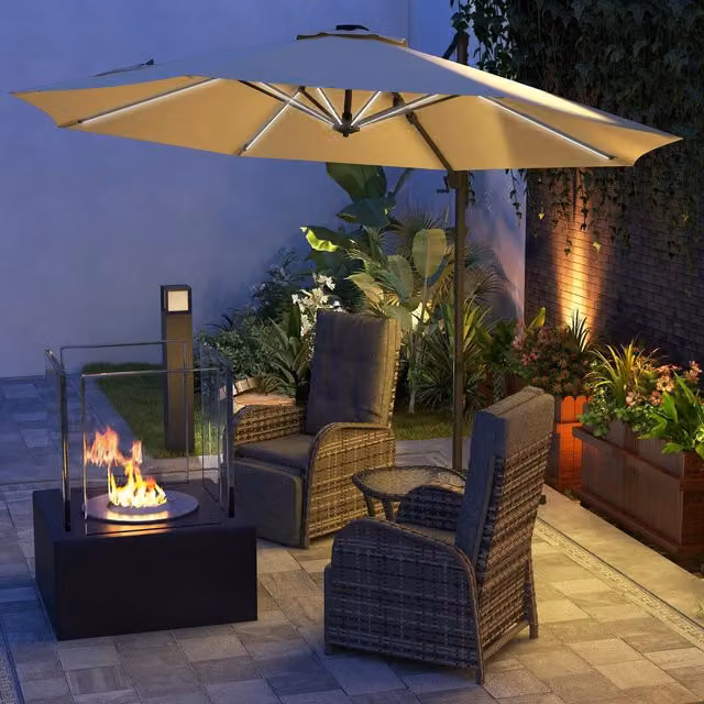 Outsunny 3m LED Cantilever Parasol in Khaki