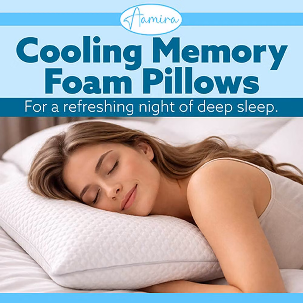 Aamira Cooling Memory Foam Orthopaedic Pillow 2 Pack, White, W: 70 cm x D: 45 cm – 2