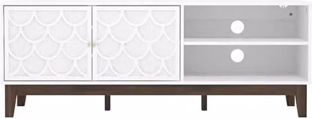 FORGEVIO Modern White TV Media Entertainment Unit Stand with Media Compartments and Grommet