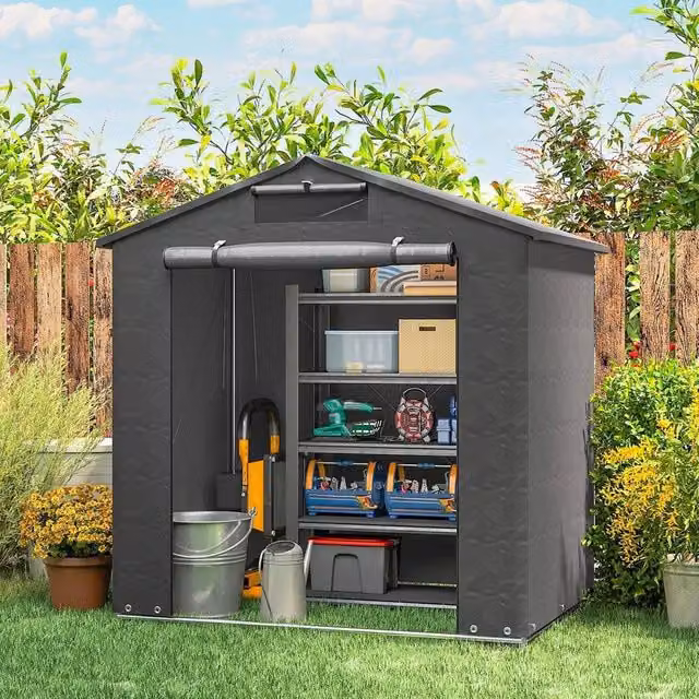 EONLION Grey Gable Garden Storage Shed in Galvanised Steel