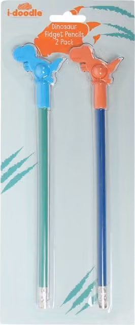 i-doodle Pack of 2 Multicolour Dinosaur Fidget Graphite Wood School Pencils