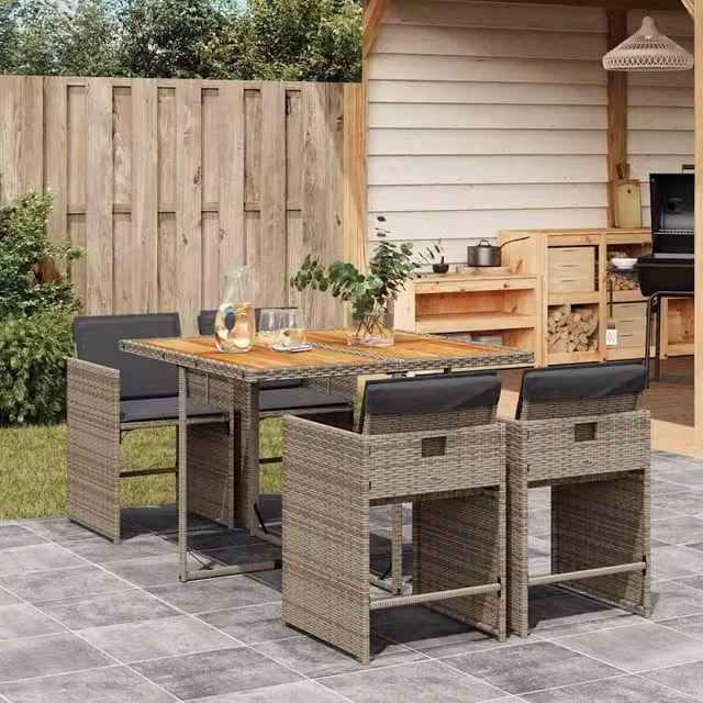 Berkfield Home Grey Poly Rattan Collapsible Medium Garden Dining Set – 1
