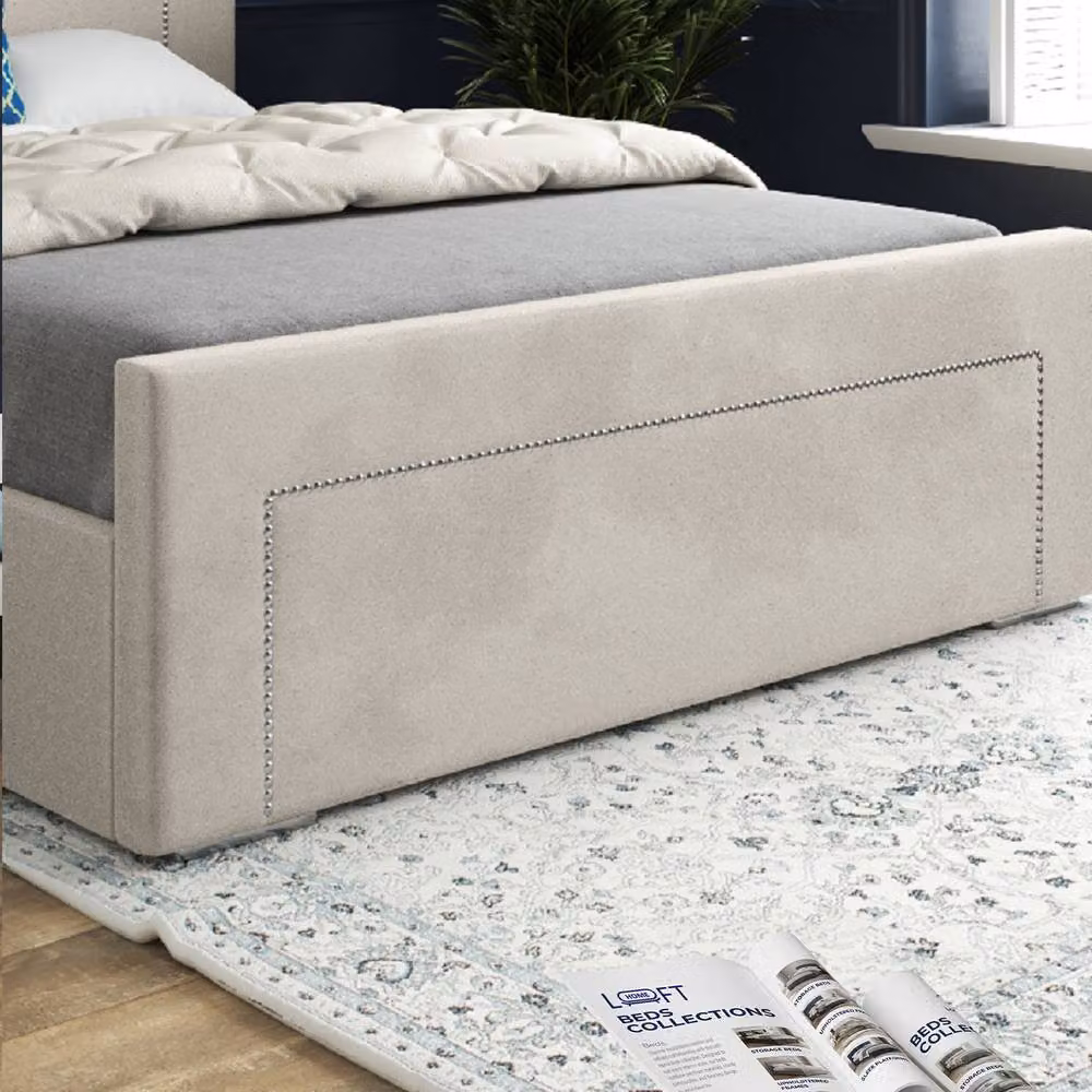 KDMD Lyminge Upholstered Designer Bed Frame in Beige Soft Velvet, Size: Double (140 x 200 cm) – 5