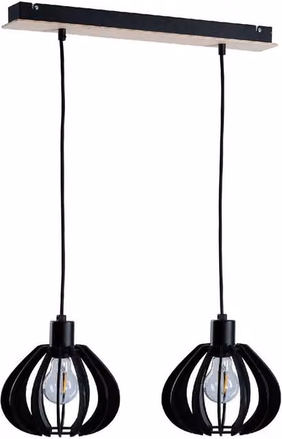 Netlighting Nicoleta Bar Pendant Ceiling Light in Black and Wood, 52 cm, 2x E27