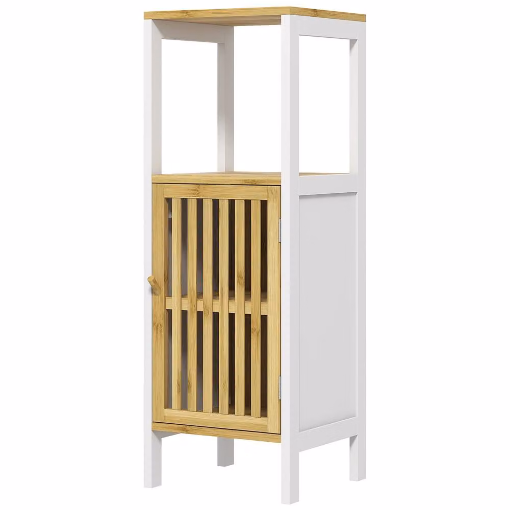 STILVORA White Freestanding Bathroom Storage Unit with Hinged Doors, Internal Shelves and Open Shelf – 2