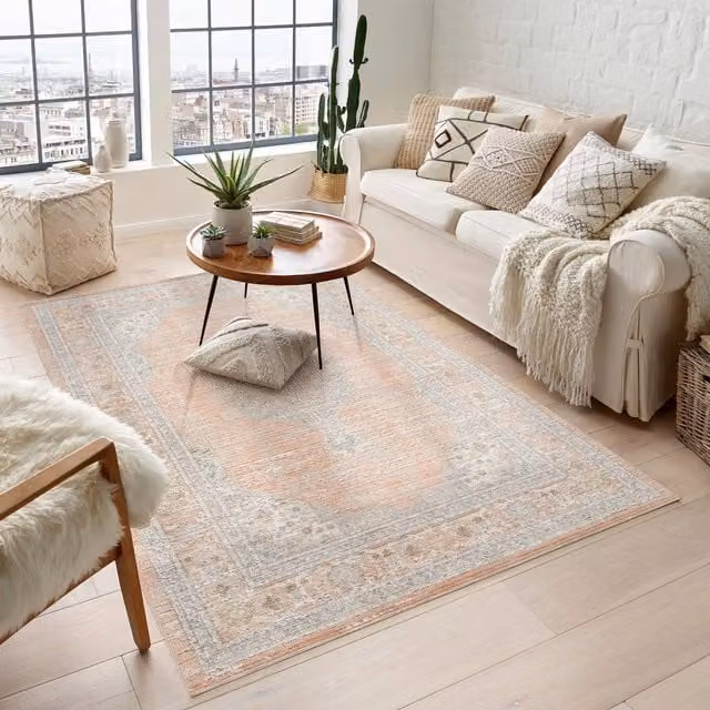 Desire Rugs Maia Washable Non-Slip Floral Traditional Area Rug in Coral-orchid, W: 200 cm, L: 300 cm