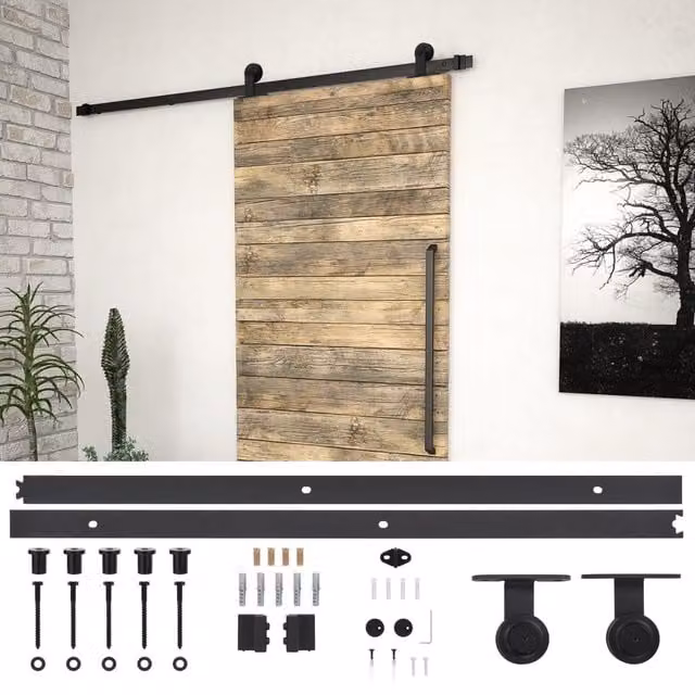 Berkfield Home SKIEN Sliding Door Hardware Kit, Matt Black Steel, 183 cm – 1