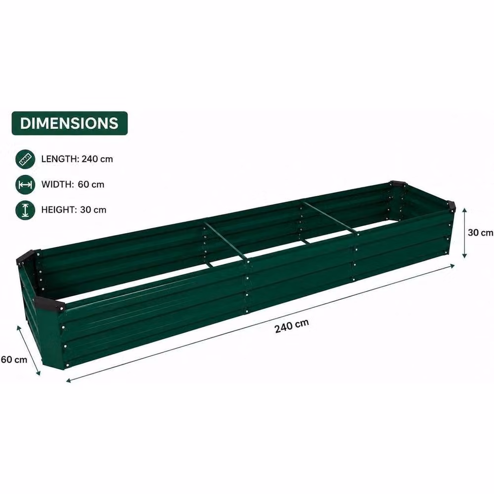 SPETLEK Green Galvanised Steel Raised Metal Garden Planter Box, W: 240 cm, D: 60 cm, H: 30 cm – 2