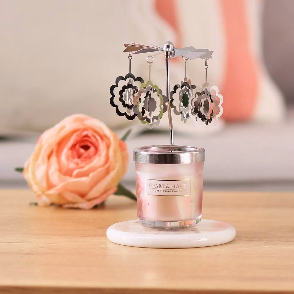 Heart and Home Mini Soy Wax Candle and Carousel Gift Set in Cool White – 2