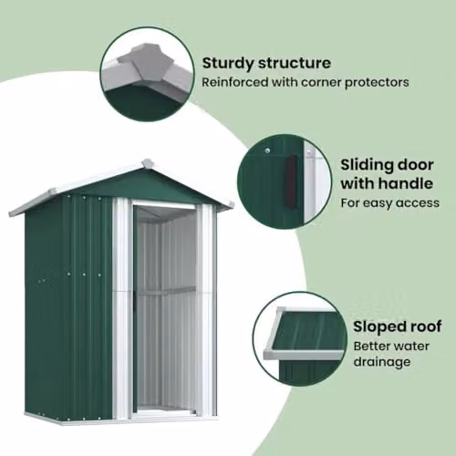 vidaXL Green Galvanised Steel Gable Garden Shed W/D/H: 126 x 97.5 x 177 cm – 5