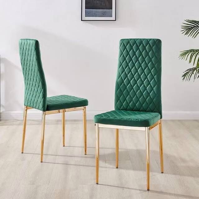 FurnitureboxUK Set of 4 Milan Velvet Dining Chairs in Green with Gold Legs