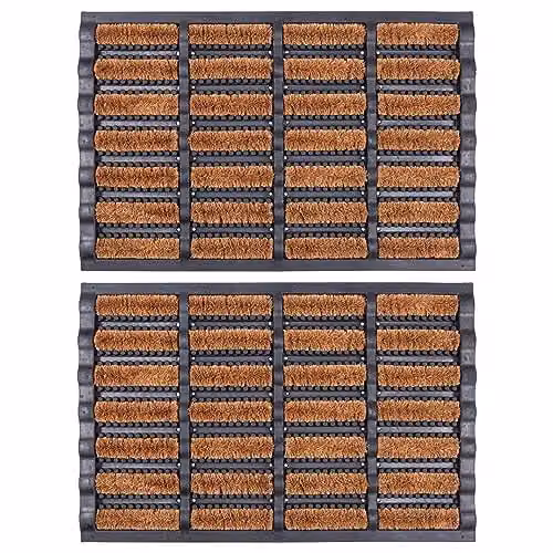 Nicola Spring Heavy Duty Scraper Door Mats, Pack of 2, Brown and Multicolour Striped Coir and Rubber, W: 60 cm, D: 40 cm