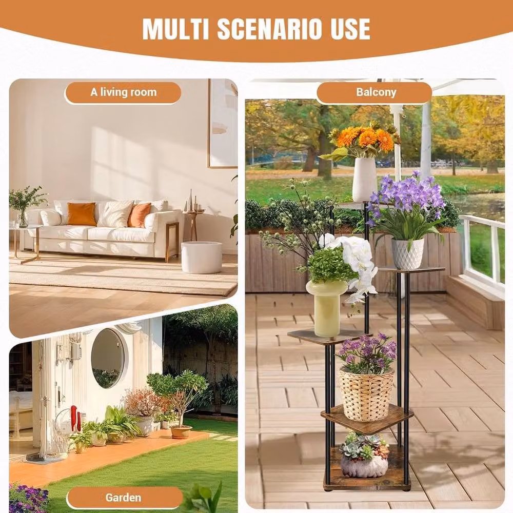 Kelvenix 5 Tier Metal Plant Stand in Matt Brown, Height: 106.4 cm – 2
