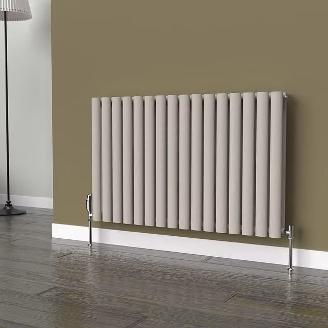 Lux Heat Oval Horizontal Coloured Double Radiator in Dune Grey, W: 960 mm, H: 600 mm