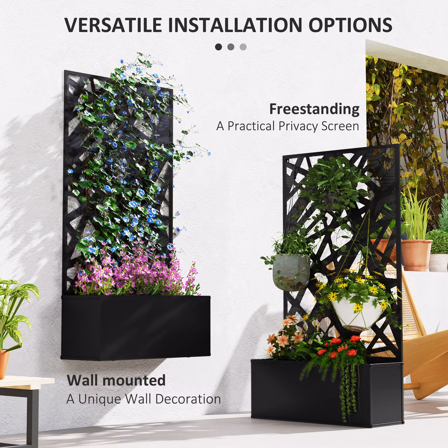 Outsunny Metal Outdoor Planter with Back Trellis in Black – 5