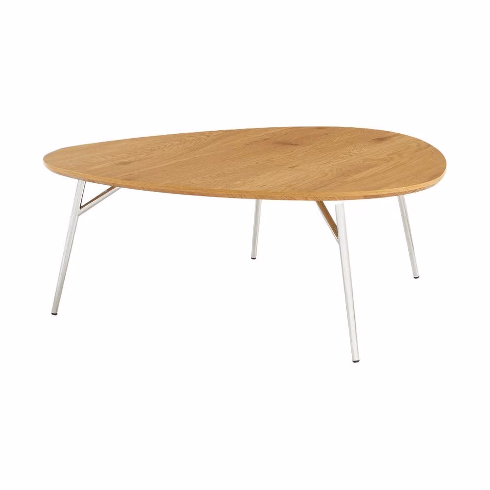 sweeek Triangular Coffee Table with Brown Wood Effect Top and Chrome Legs – 2