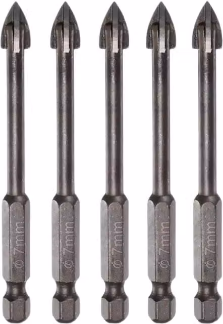 OKODOKO 5-Piece Titanium-Coated Masonry Drill Bit Set with 1/4 inch Hex Shank, 7mm, Silver
