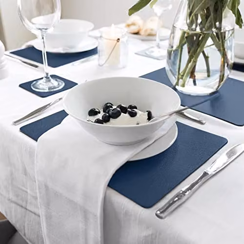Lara May Collection Set of 8 Recycled Leather Placemats and Coasters in Royal Blue – 3