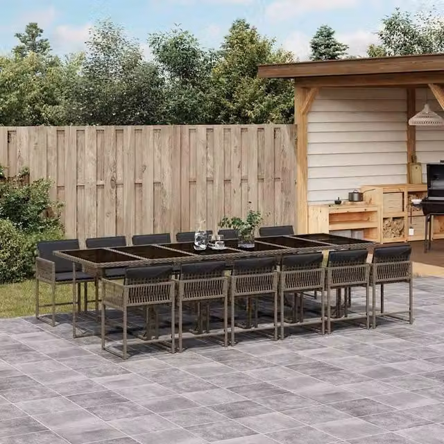 Berkfield Home 13 Piece Grey Poly Rattan Garden Dining Set with Cushions