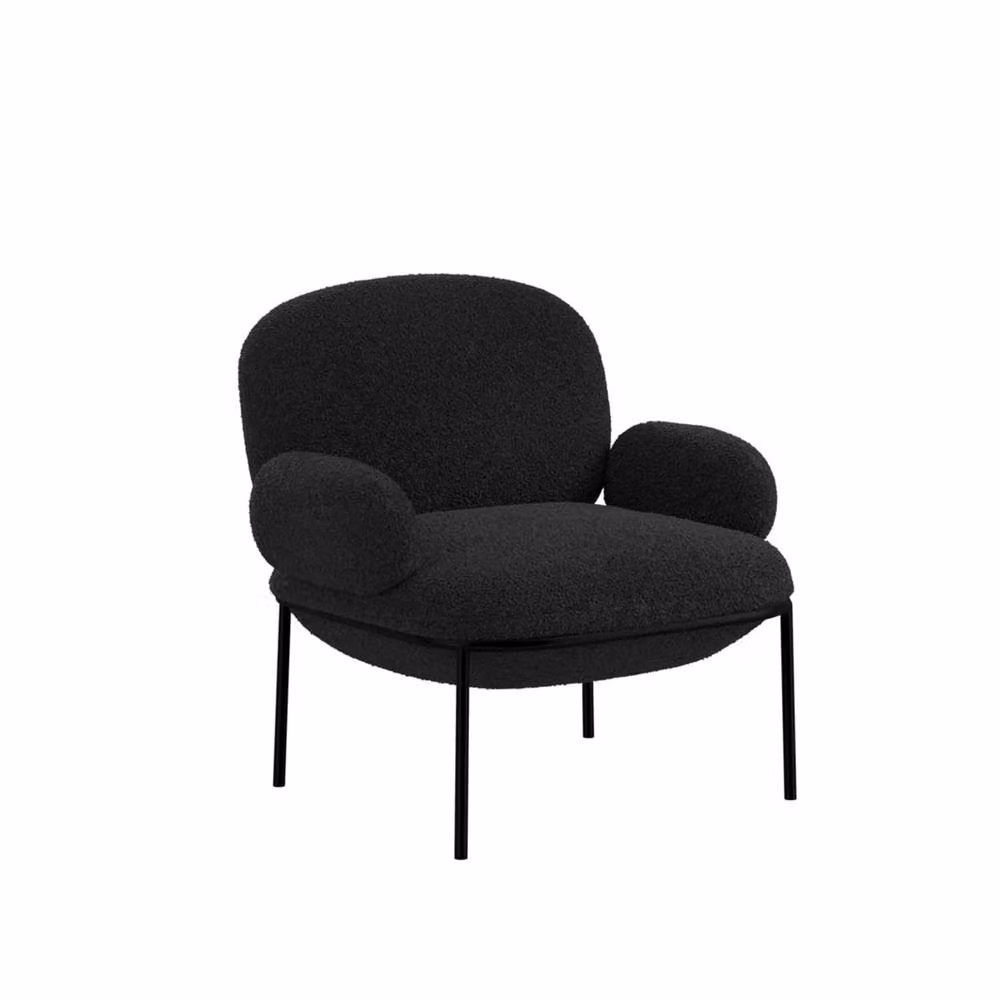 Wyld Haus Tritta Curved Black Bouclé Accent Armchair with Metal Frame – 2