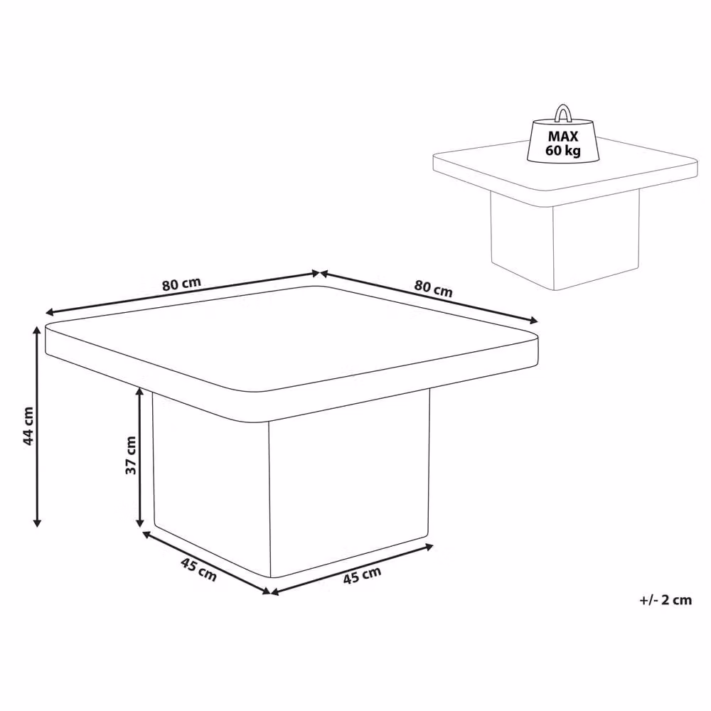 Wyld and Coco Stone-Top Square Coffee Table in Beige with MDF Base, W/D/H: 80 x 80 x 7 cm – 2