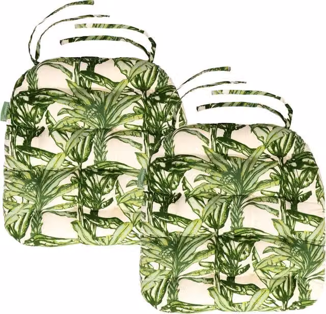 Gardenista Tufted Outdoor Garden Chair Cushion Set of 2 in Green Jungle Fern with Water Repellent and Weatherproof Quilted Polyester and Cotton Fabric