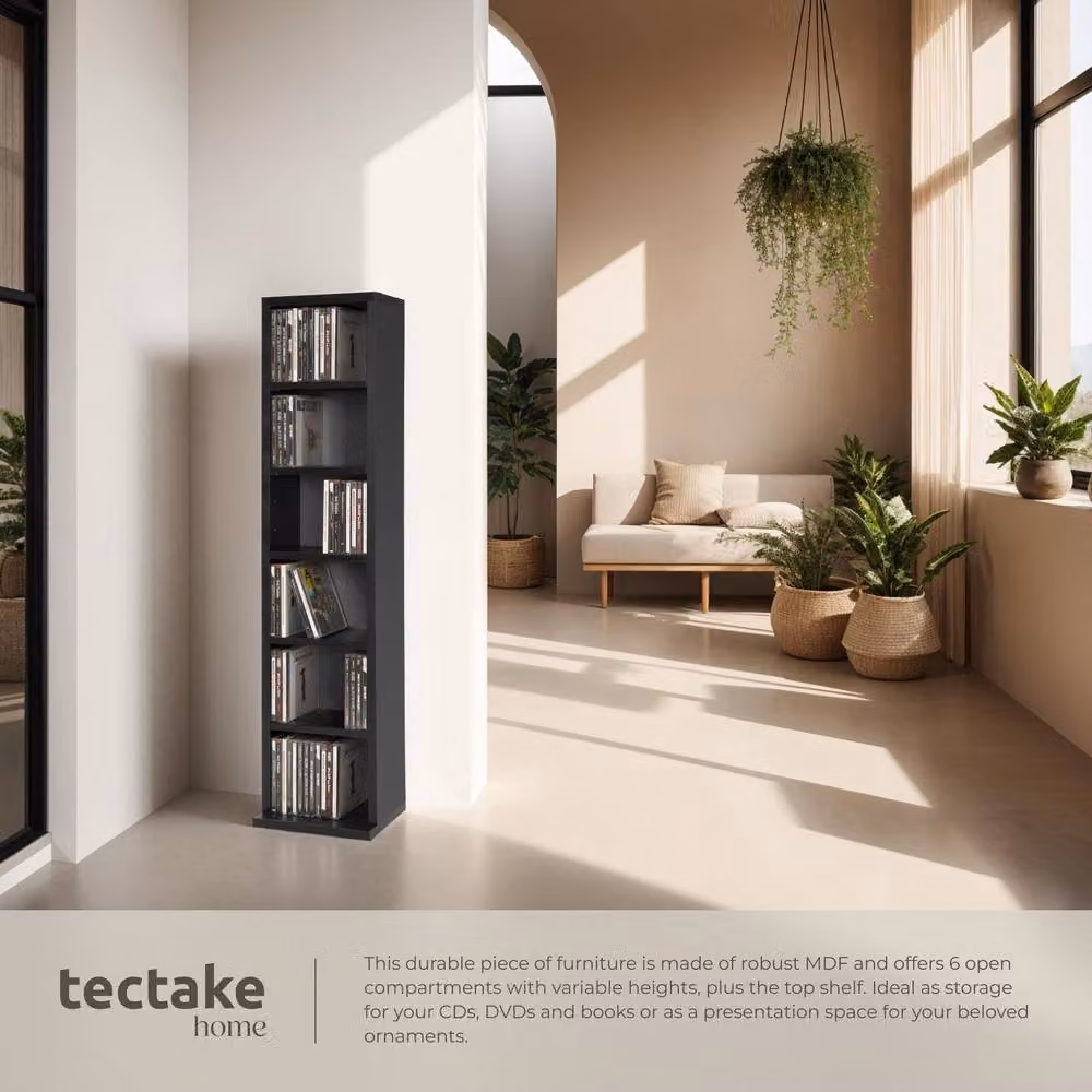 tectake Juliane Shelving Unit in Black with Adjustable Shelves and Media Compartments – 3