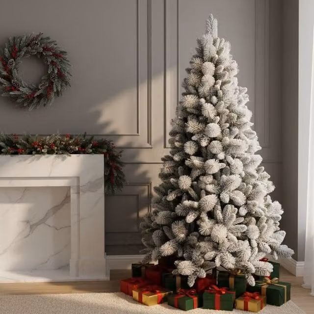 Shatchi 5FT Helsinki Fir Artificial Christmas Tree in Green and White with Frosted Snowy Boulder Pine Tips, Height: 152.4 cm