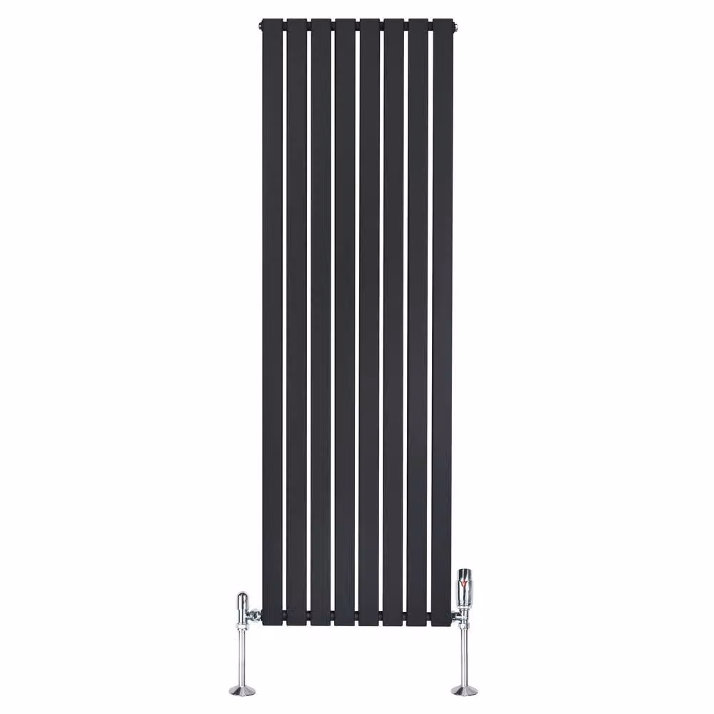 Monstershop Flat Single Column Steel Radiator with Integrated Valves and Thermostat Head, Black, H: 180 cm, W: 56 cm – 2