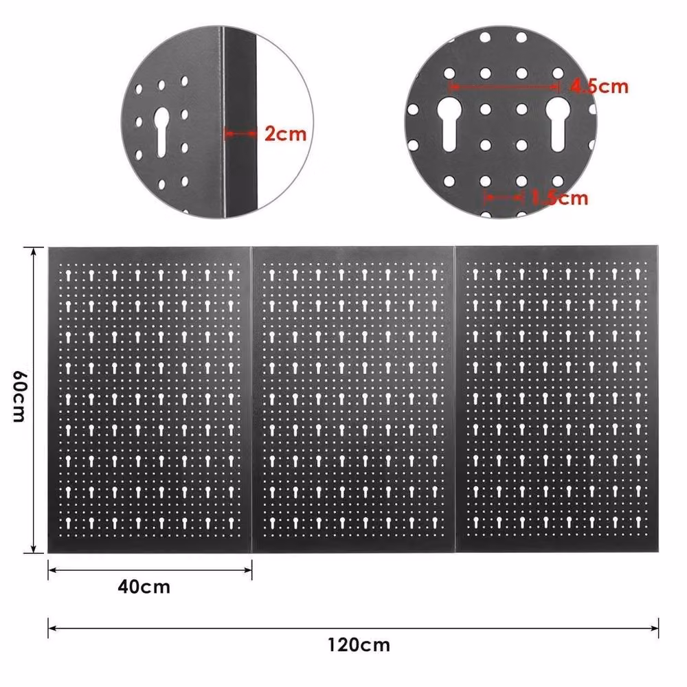 VOGREX Black Pegboard Wall Organizer Kit with Long Racks and Hooks, W/D/H: 120 x 60 x 20 cm – 2