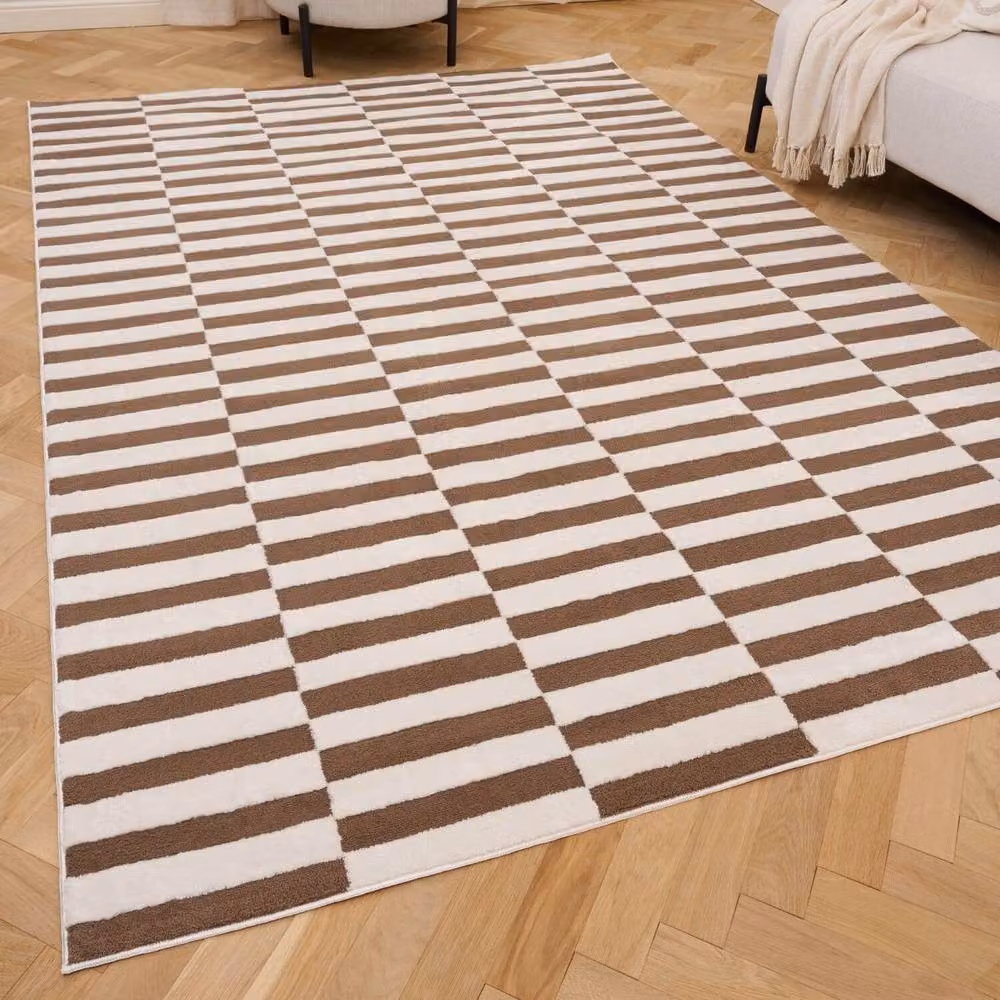 THE RUGS Loft Striped Soft Pile Living Room Area Rug in Taupe, W: 290 cm, D: 200 cm – 2
