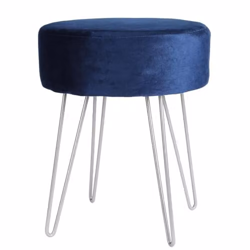 Harbour Housewares Round Velvet Footstool in Blue with Silver Legs, H41 x D45 cm – 1