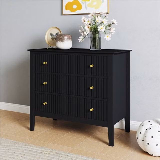 Melody Maison Hales Black 3 Drawer Chest of Drawers – 1