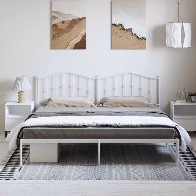 Berkfield Home Metal Bed Frame with Headboard in White, W: 193 cm, D: 198 cm, H: 98 cm – 1