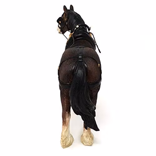 Leonardo Brown Bay Shire Cart Heavy Horse In Harness Figurine, Length: 23 cm – 7
